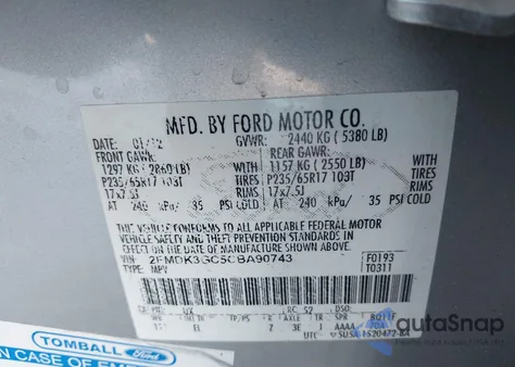 2012 Ford Edge Se из США, поврежденный, VIN 2FMDK3GC5CBA90743